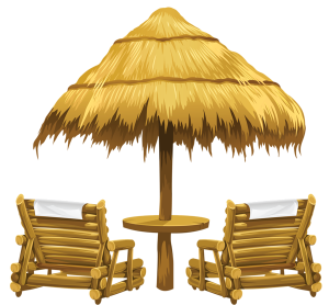 a beach umbrella with chairs